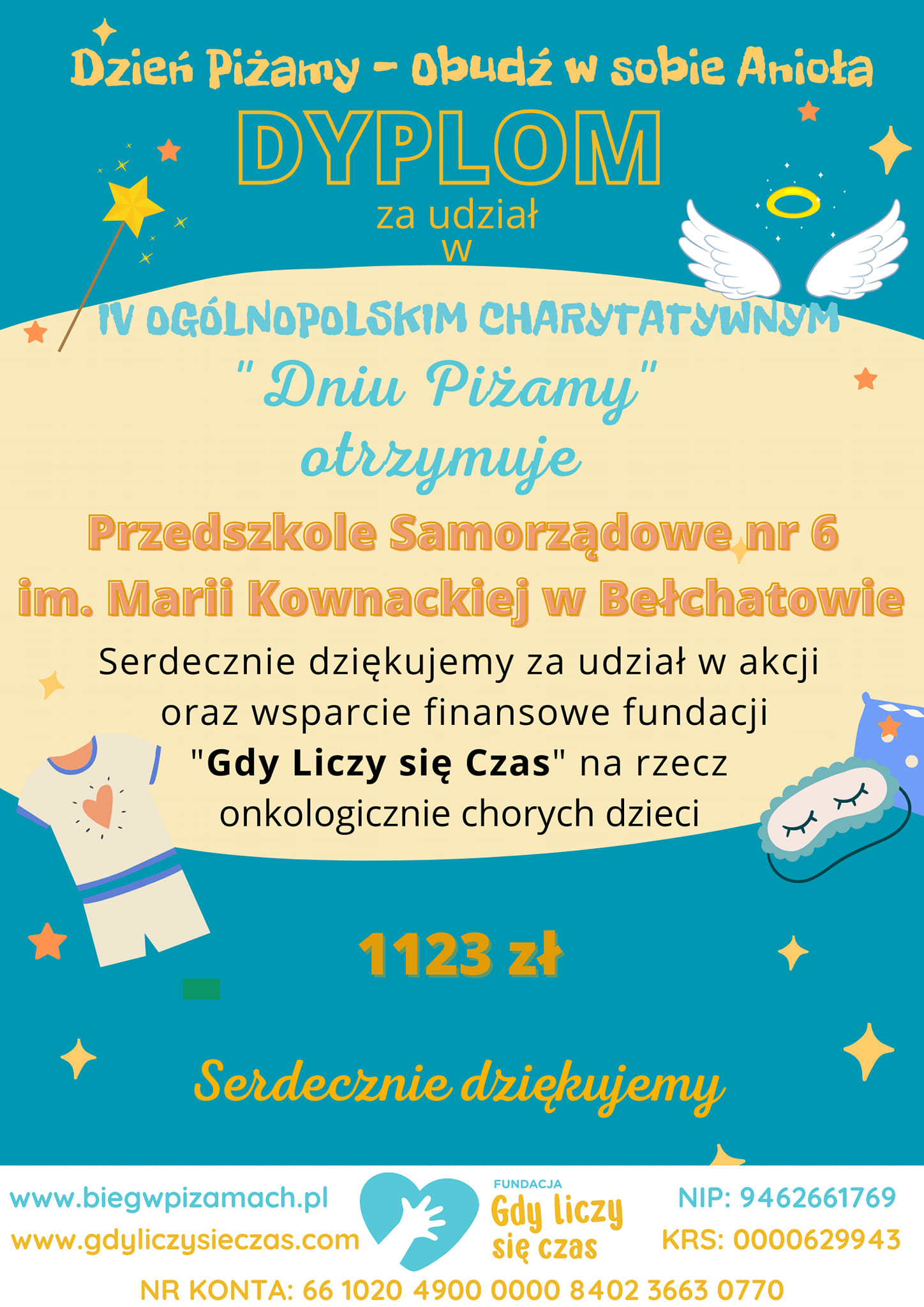 Dyplom gratulacyjny z okazji Dnia Piżamy