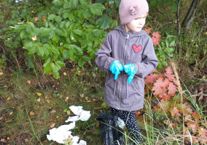 Dziewczynka sprząta las