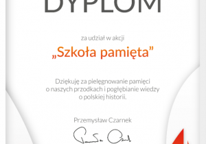 Dyplom za udział w akcji - Szkoła pamięta