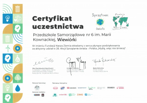 Certyfikat uczestnictwa dla grypy "Wiewiórki"