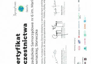 Certyfikat uczestnictwa dla grypy "Słoneczka"