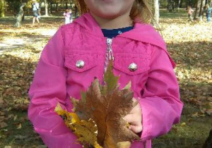 Dziewczynka trzyma jesienne liście
