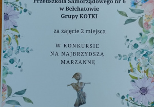 Dyplom gratulacyjny dla grupy Kotki